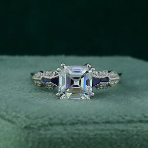 1920s Asscher Cut Diamond Engagement Ring Art Deco Vintage Ring Edwardian Style Ring for Women Unique Bridal Ring Valentine's Day Gift