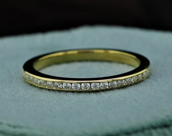 Channel Set Moissanite Wedding Band Channel Set Round Moissanite Ring Half Eternity Stackable Ring Stunning Round Cut Wedding Band Gift
