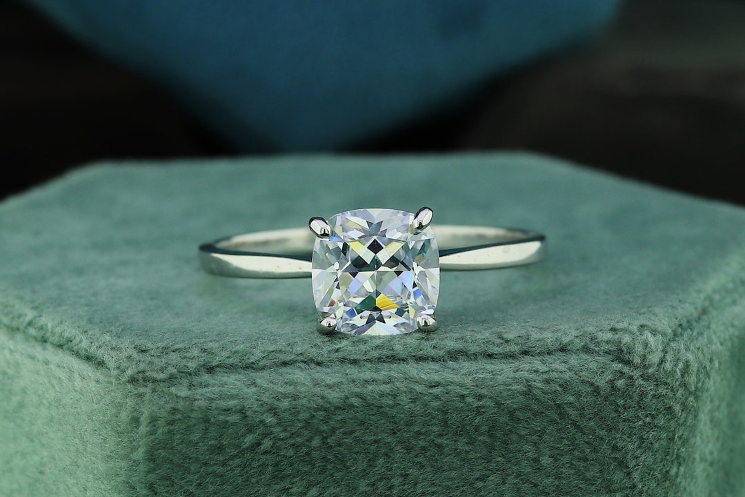 2 CT Cushion Cut Moissanite Engagement Ring Cushion Solitaire Ring ...