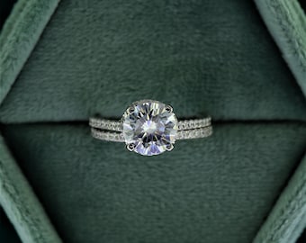 Ensemble de bagues de mariage rondes en moissanite Bague Moissanite avec alliances assorties Ensemble de bagues de mariée promesse unique, cadeau d'anniversaire