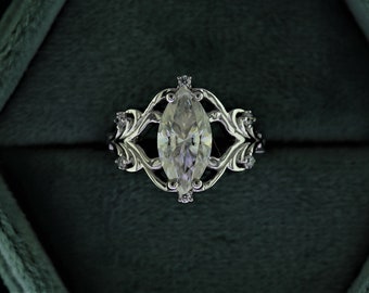 Marquise Cut Moissanite Engagement Ring Vintage Moissanite Diamond Ring Art Deco Wedding Ring Marquise Anniversary Ring Birthday Gift