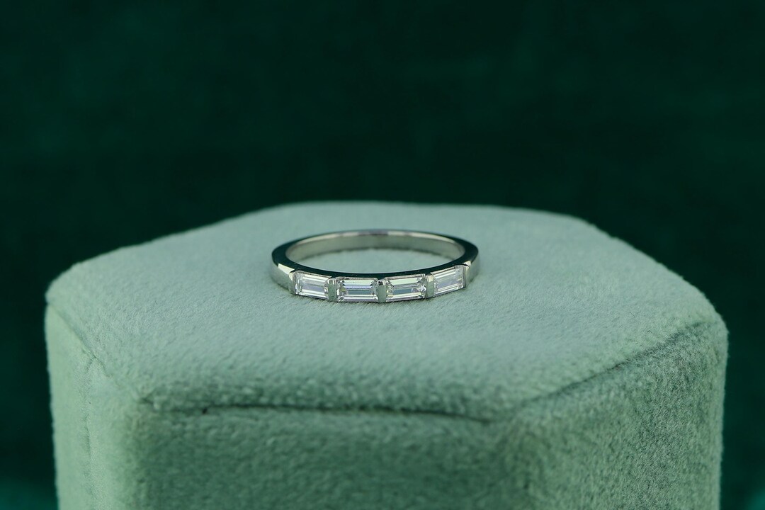 14K Gold Baguette Lab Grown Diamond Wedding Ring Solid Gold Half ...