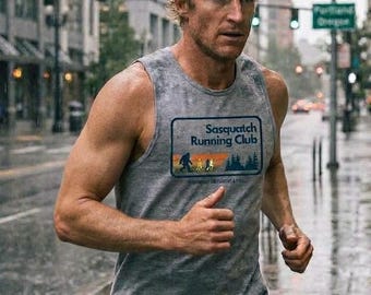 Sasquatch Running Club Tank Top - 1980s Preppy Retro Style  - unisex runners shirt - Runners tank top - running group tank