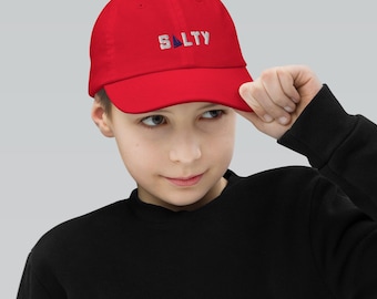 Embroidered "Salty" Kids Cap  - Vintage style baseball hat - Oregon Coast Beach - Retro PNW - Sailing -Surf Crew