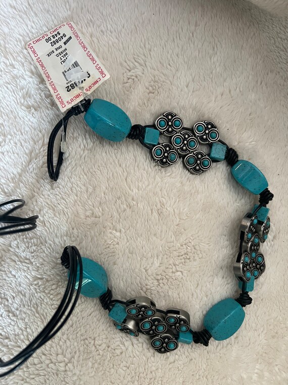Chico\'s Silver and Turquoise Beaded Chain Belt Vintage Turquoise and Silver Belt by Chicos - Etsy Israel main image 4