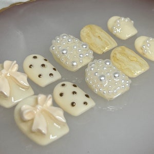 Tortured poets aesthetic nails | Cream 3D nails design | Custom made press on nails