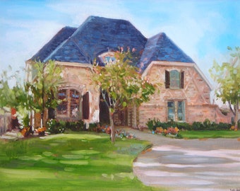 Custom Home Portrait, 8  x 10 oil painting