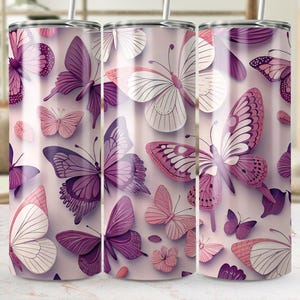 Butterfly Tumbler Wrap PNG, Floral Tumbler Design, Purple Pink Tumbler, 20 Oz Skinny Tumbler Sublimation, Digital Download