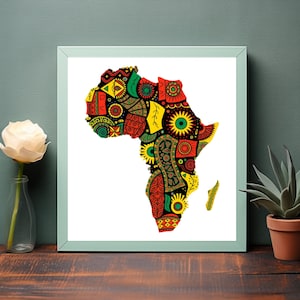 Vibrant African Continent Silhouette with Patterns - Unity and Diversity in Digital Art - Instant Download Wall Art
