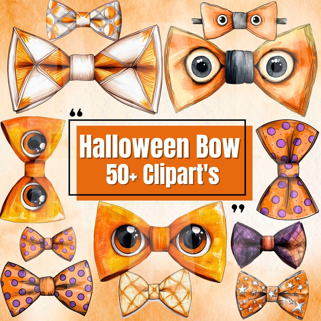 Watercolor Halloween Bows Clipart Set Spooky Halloween Bow Png ...