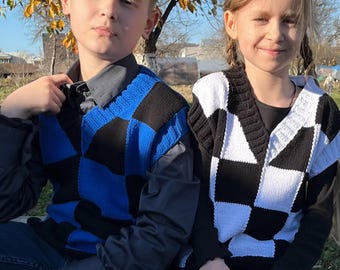 Checker Vest Knitting Pattern | Boys' Intarsia Design (PDF Tutorial)