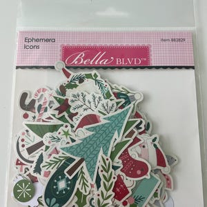 Bella Blvd - 97-częściowy wydrukowany wesołych, małych ikon świątecznych Ephemera Santa Renifer kształty kartonowe