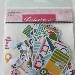 Bella Blvd - 126-delig bedrukt tijd om te reizen-pictogram kortstondige vakantievliegtuigkartonvormen
