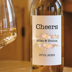Cheers Wine Label, Gift for Couple, Newlywed Gift, Wedding Gift, Wedding Label, Personalized Label, Editable Label, Mini Champagne Label