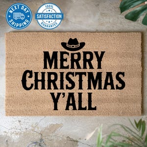Merry Christmas Y&#39;all Welcome Mat, Christmas Doormat, Housewarming Gift, Christmas Decor, Xmas Gift, Outdoor Decor, Front Door Decor