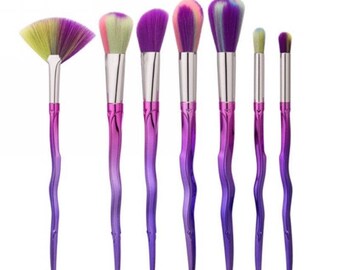 Metallic Makeup Brush Set, Pretty Pink Purple Makeup Brushes, Hombre Make Up Brush Set 7 Piece Set, Pro Makeup Brushes Cosmetic Brush Set