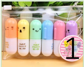 Vitamin Highlighter, Pill Highlighter, Set of 6 Highlighters, Colorful Highlighters Shaped Like Pills Vitamins, Kawaii Pen Set