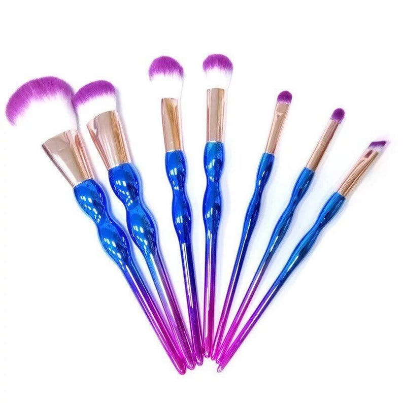 Make Up Trendy Cool Blue Pink Makeup Brushes Metallic Purple