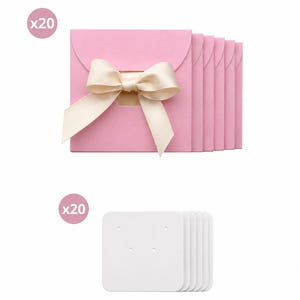20-pack smyckesförpackningar 3,5x3,5x0,2 tum med kortdisplay, örhängeshållarkort, smyckespåsar, halsbandsask för presentaskar färg rosa
