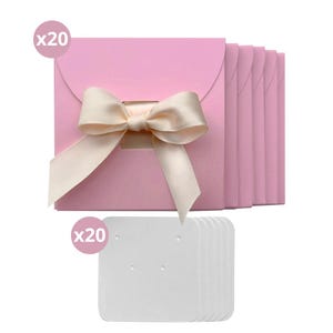 20 Pack Jewelry Packaging 3.5x3.5x0.2 Inch with Card Display, Earring Holder Cards, Jewelry bags, Necklace box for Gifting Boxes Color Pink