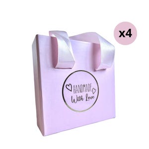 4 pacotes de caixas de presente de joias com pano de limpeza, porta-cartões de brinco, embalagem de joias, caixa de pulseira, bolsas de joias, 4 x 4 x 1,5 polegadas, cor rosa