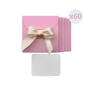 Pacote com 60 embalagens para joias rosa, porta-brincos, cartões, caixas para colar de 3,5 x 3,5 x 0,2 polegadas com cartões de exibição para presentear, suprimentos para artesãos