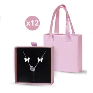 12 Pack Pink Jewelry Gift Boxes with Cleaning Cloth, Earring Display Card & Jewelry Bags — 4x4x1.5 Inch  Perfect for Mother’s Day Gifts