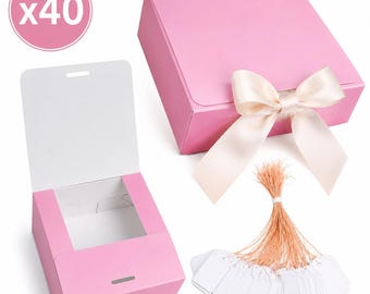 40 Pack Pink Gift Boxes 4x4x1 Inch, Jewelry Boxes for Mother's Day Gifts, Candy Boxes, Small Packaging for Party Favors & Handmade Creations