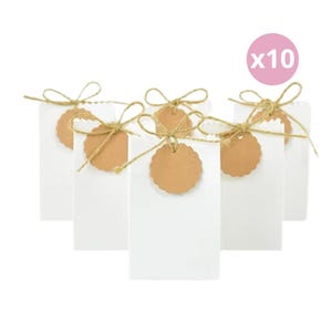 Confezione da 10 sacchetti per bomboniere extra piccoli, mini sacchetti regalo per feste con etichette, sacchetti per bomboniere in carta bianca, sacchetti per bomboniere di nozze, sacchetti per bomboniere per feste per piccoli