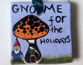 Square Gnome for the Holidays Christmas Ornament