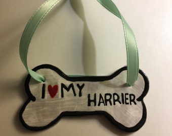 I Heart Love My Harrier Bone Ornament