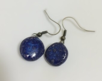 Royal Blue Pattern Circle Earrings