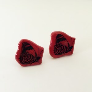 Hand Painted Ceramic Red Tropical Butterfly Stud Earrings