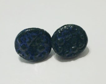 Dark Blue-Green Circle Stud Earrings