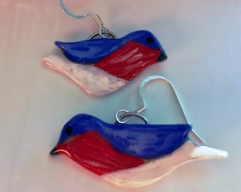 Boucles d’oreilles en céramique peintes à la main Bluebird