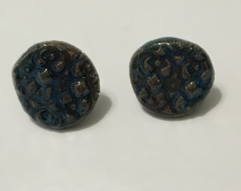 Dark Blue-Green Circle Stud Earrings