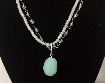 Large semi precious Chalcedony drop pendant necklace