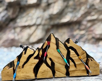 Großer Berg Holz Schlüsselhalter mit 4 Kletternuss Schlüsselanhängern