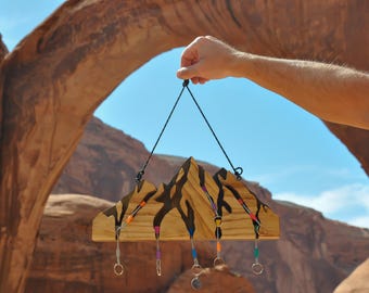 Large Mountain Wood Key Holder with 5 Climbing Keychains