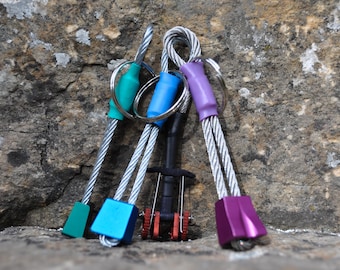Small Mountain Wood Key Holder with cam and trad nut climbing keychains