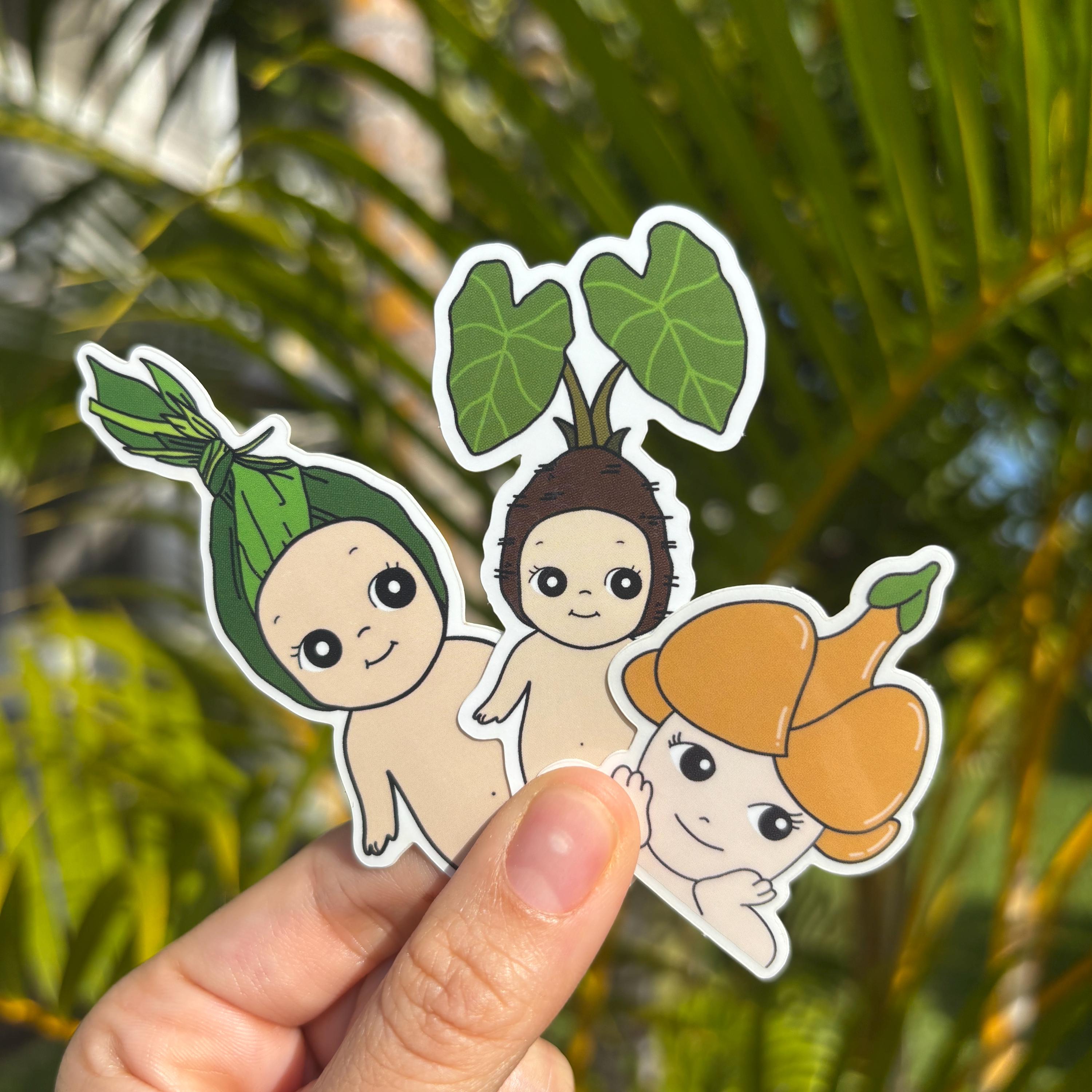 Hawaii Angel Sticker – Kawaii Food Vinyl, Island Aesthetic, Water Bottle Stickers, Puakenikeni, Taro, Sonny Angel Hipper, Laulau