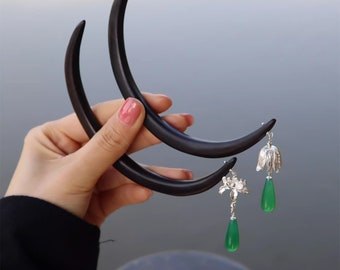 Crescent Moon Shaped Carved Hairpin,Hair Sticks,Hand Carved Hair Claw,Handmade Hairpins,Hair Accessory,Headwearing