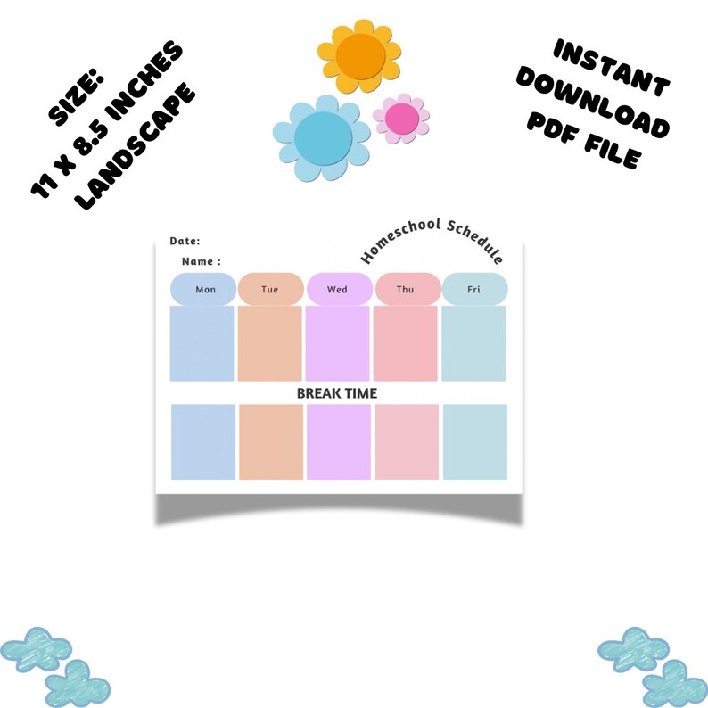 Printable Weekly Homeschool Schedule Template,home Schooling Planner ...