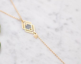 Geometric Lariat Necklace Double Diamond Lariat Minimal Necklace Delicate Laser Cut Jewelry