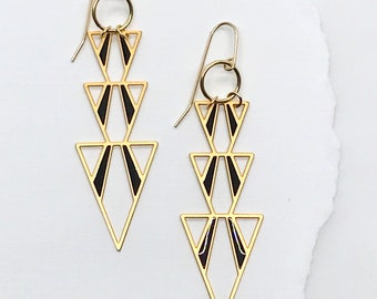 Large Geometric Triple Triangle Dangle Earring Delicate Laser Cut Earrings