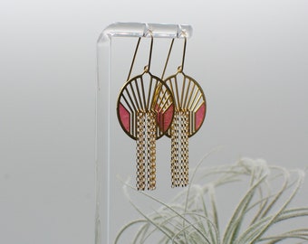 Art Deco Geometric Chain Fringe Earrings Minimalist Jewelry Laser Cut Earrings