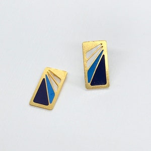 Art Deco Two Toned Rectangle Stud Earrings Minimalist Jewelry Geometric Laser Cut Earrings