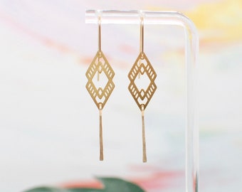 Double Diamond Dangle EarringsGeometric Laser Cut Earrings