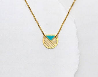 Laser Cut Small Semi Circle Pendant with Diagonal Stripes Minimal Circle Necklace Delicate Jewelry