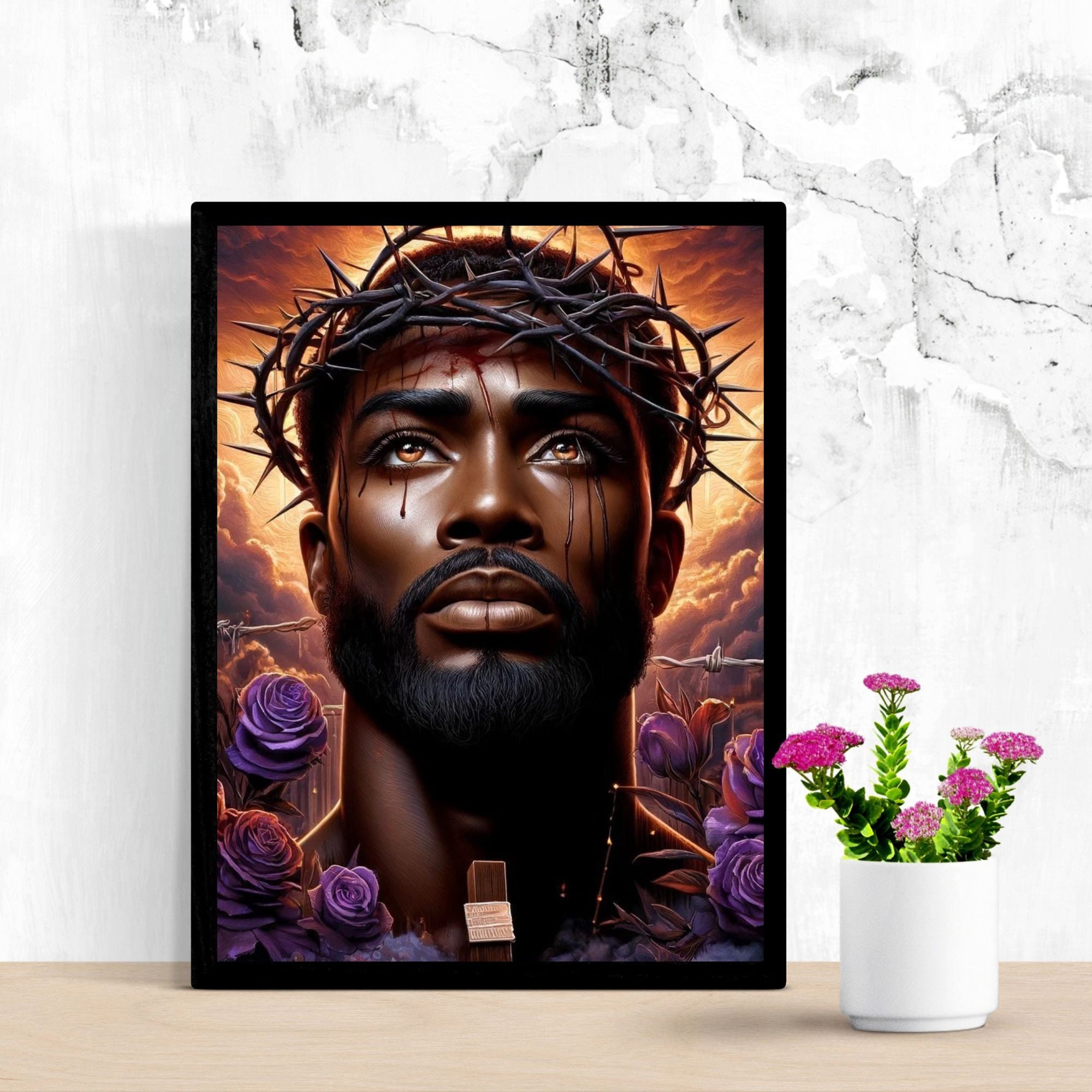 Black Jesus Thorn Crown Black Jesus Christian Art Painting Black Jesus